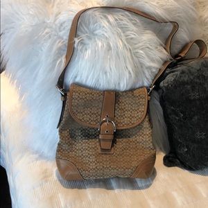 Brown Coach canvas and leather crossbody handbag